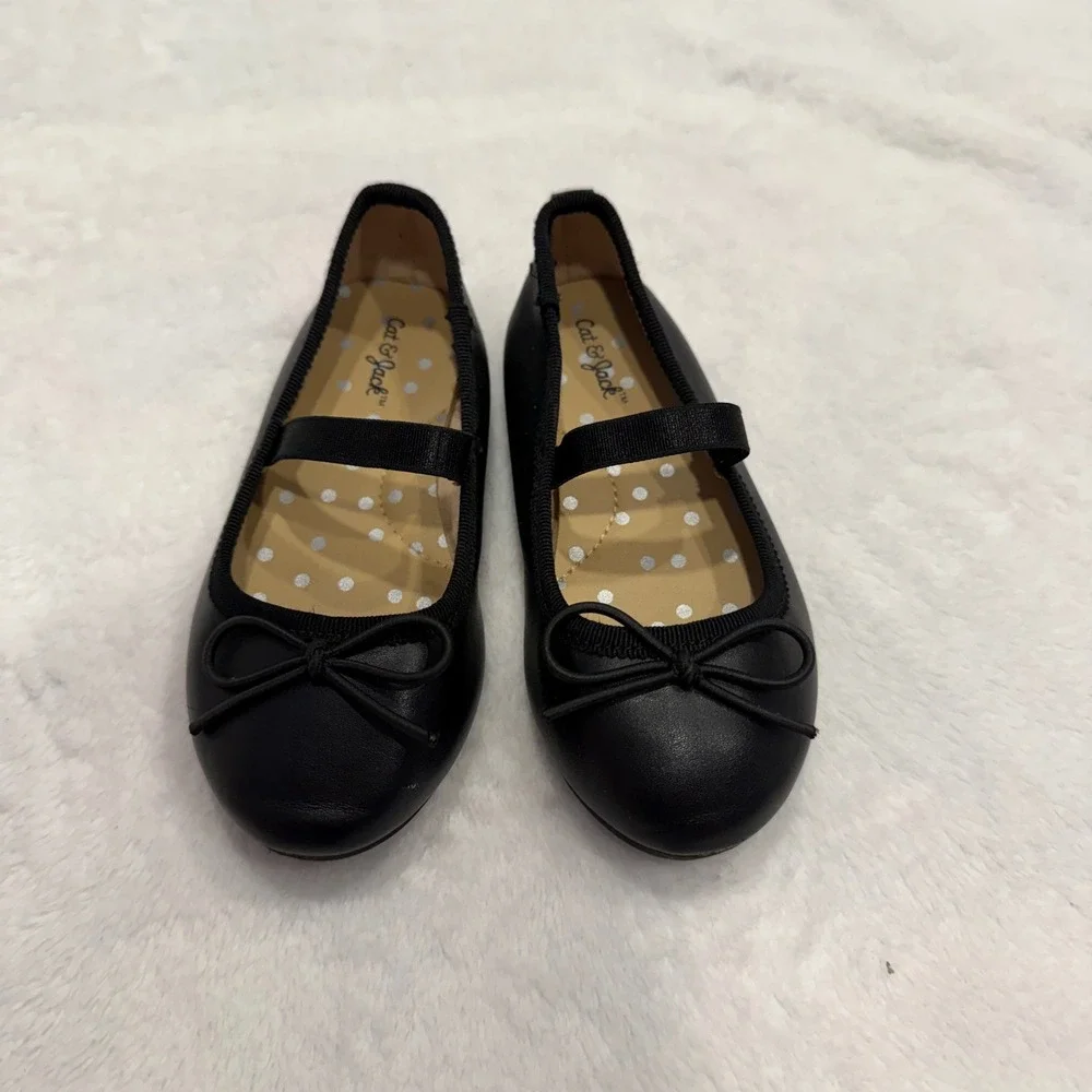 Cat and Jack Kids Black‎ Ballet Flats Mary Jane Bow Size 7